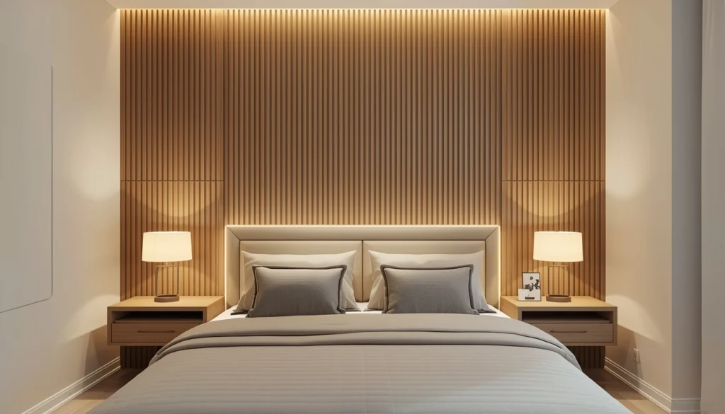 Bedroom Interior Design Cost in Nagpur 3 Bedroom feature wall with fluted wood panel design