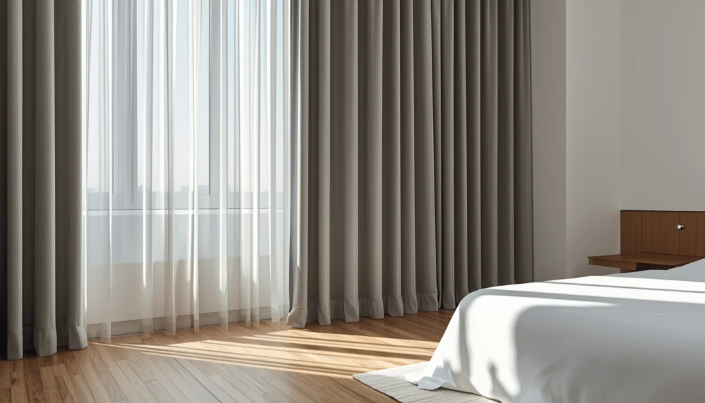 Bedroom Interior Design Cost in Nagpur 4 Bedroom window with blackout curtains and wood look flooring