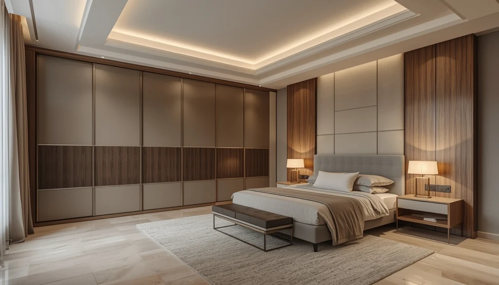 Complete Home Interior Rajendra Nagar Hyderabad 3 Bedroom with floor to ceiling wardrobe and warm ceiling lighting