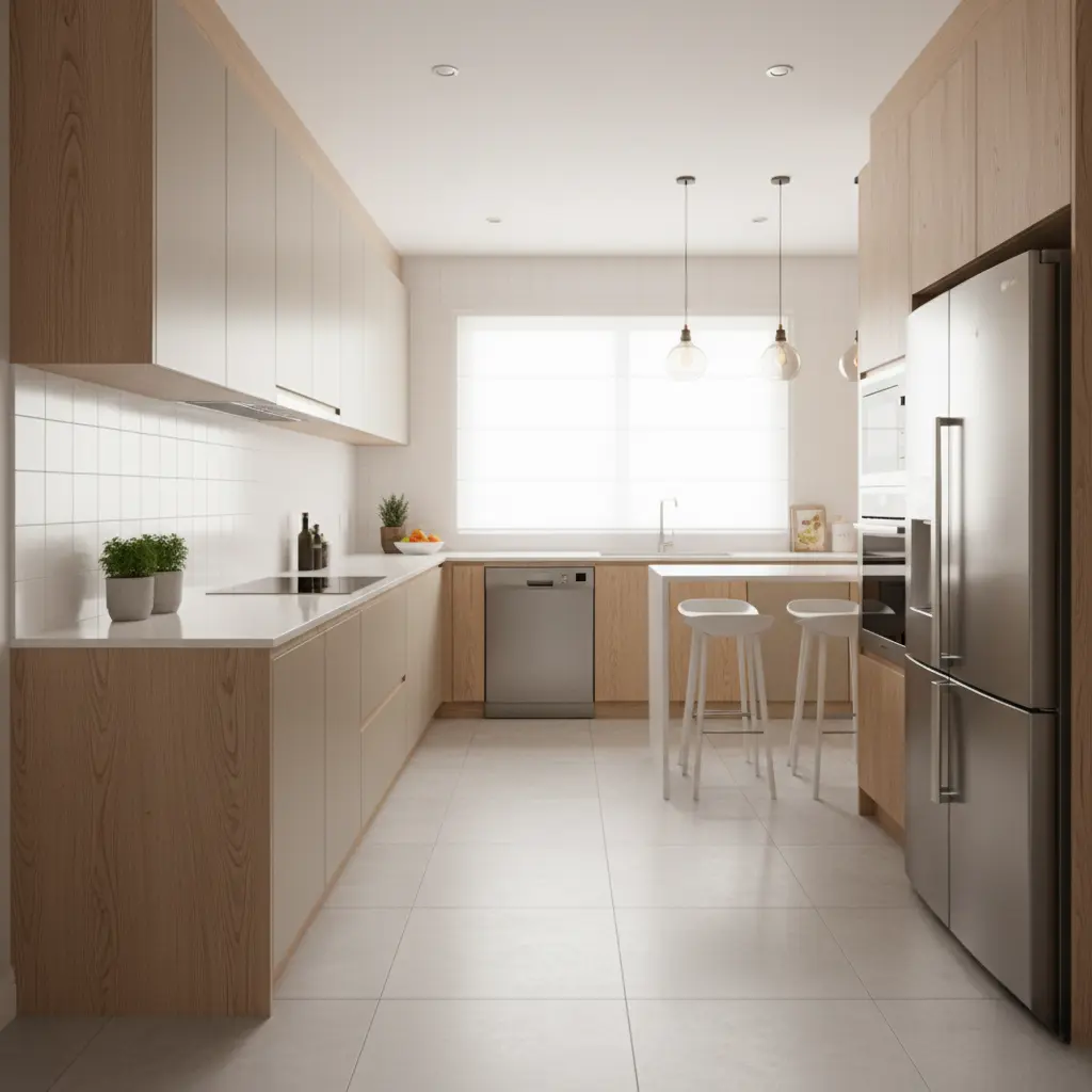 Durable modular kitchen interior with laminate cabinets