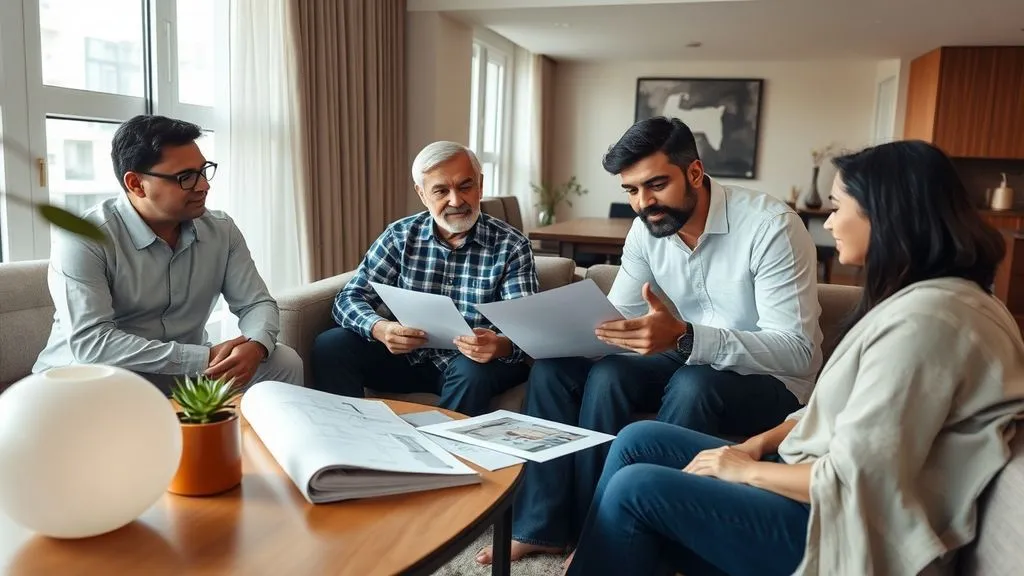 Family discussing interior design quote with designer