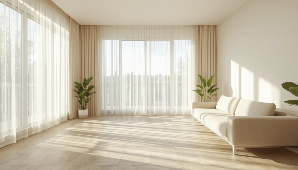 Living Room Interior Design in Nagpur 1 Light colored living room with large window and tile flooring