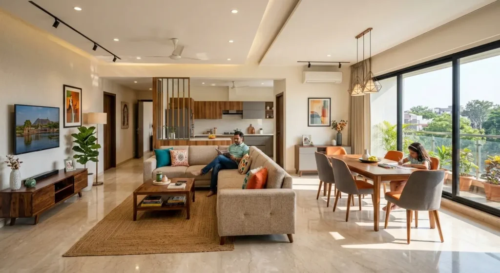 Luxury Interior Designers in Nagpur: Worth It? 2 Living room interior design with false ceiling in Nagpur flat