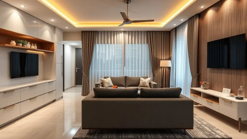 Interior Design for a New Flat in Nagpur: Where to Begin 4 Modern modular kitchen and living room setup in newly designed flat