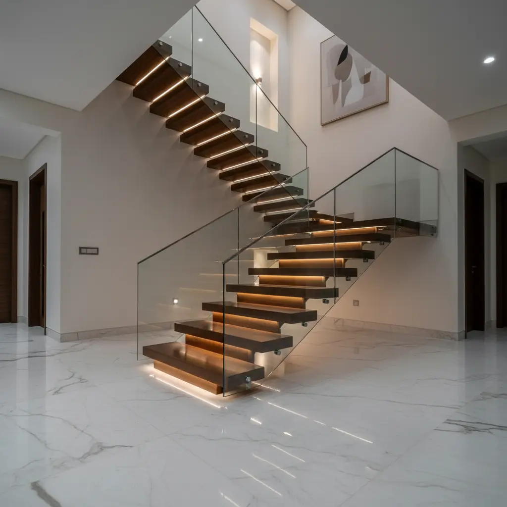 Modern staircase design in a luxury villa interior