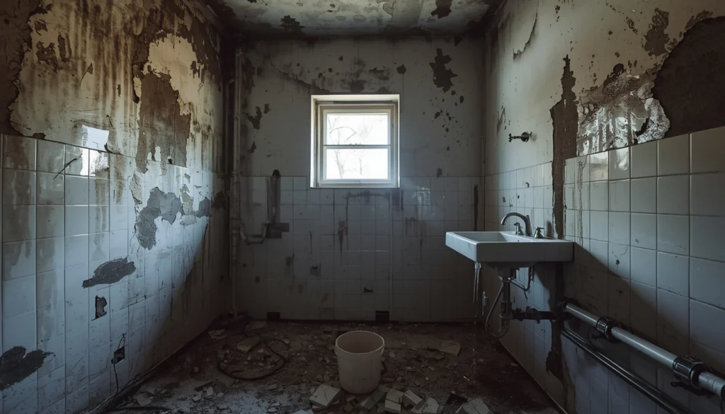 House Renovation Contractor in Nagpur 2 Old bathroom with damp walls and mold before waterproofing renovation