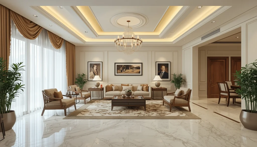 Interior Designers in Rajendra Nagar, Hyderabad 1 Renovated independent house living room with false ceiling and mixed traditional modern design