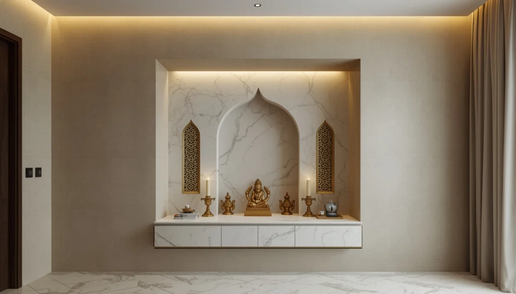 Pooja Room Design in Nagpur 3 Wall niche mandir with cove lighting 1