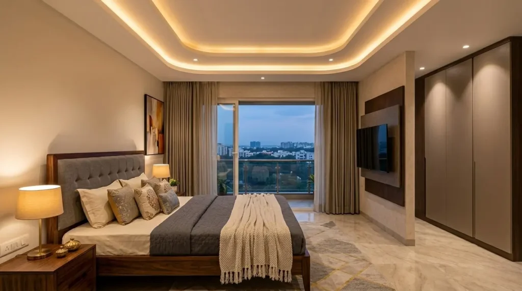 False Ceiling Design in Nagpur: Cost, Types& Ideas 1 living room false ceiling with warm cove lighting