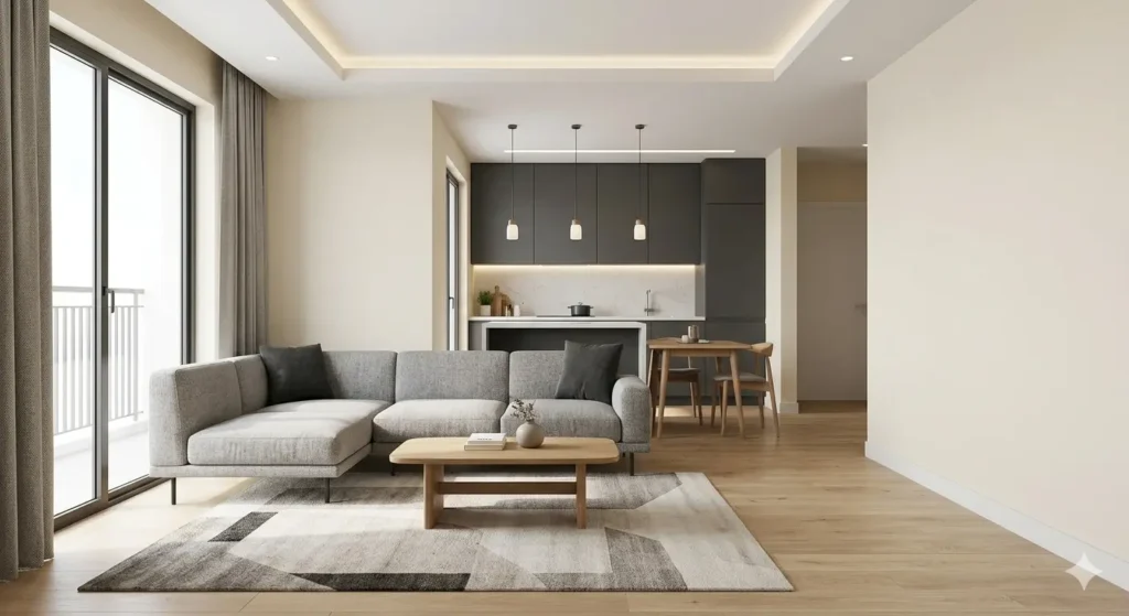 Full Home Renovation in Nagpur Under 10 Lakh 1 3D interior design plan for a 2BHK flat renovation in Nagpur by QC Interiors