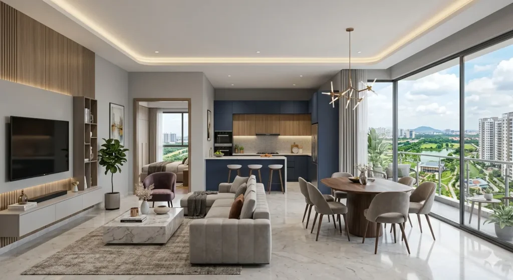 Interior Design for New Homes in Jamtha Nagpur 1 8K 3D interior design render for a new 3BHK flat in a Jamtha township