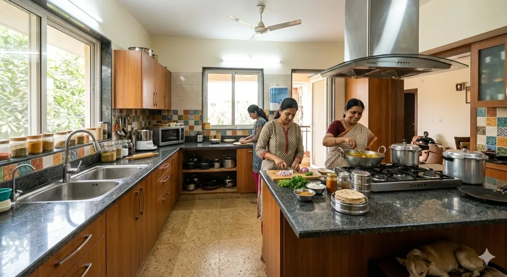 Architect designed kitchen layout for traditional Indian cooking
