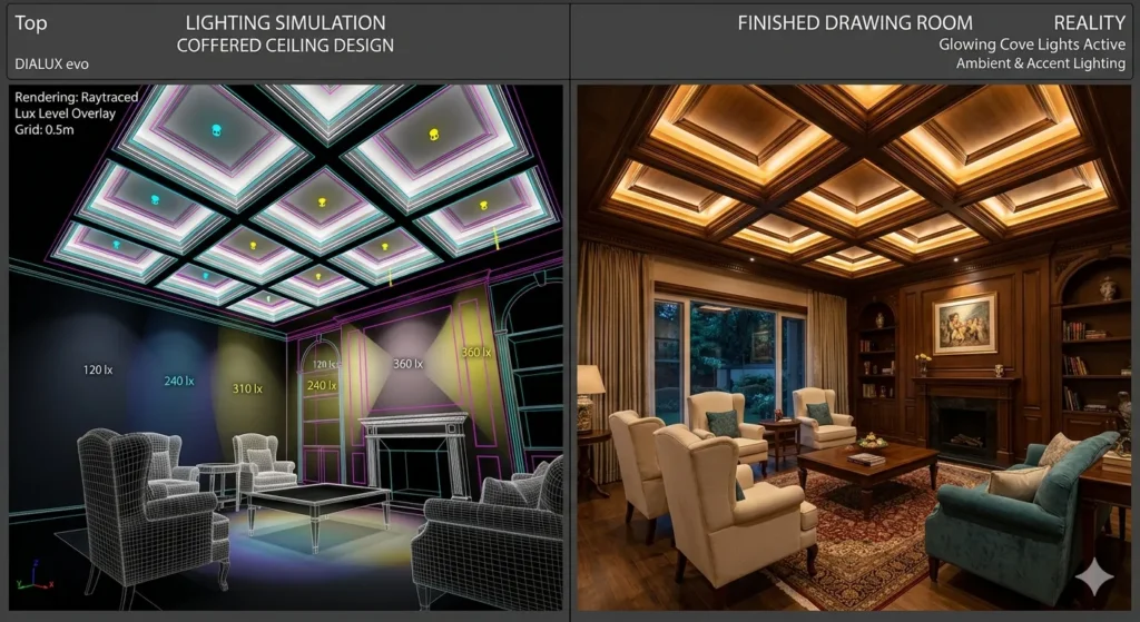 Luxury Bungalow Interior Design in Arni 4 Architectural lighting design for luxury bungalow drawing rooms