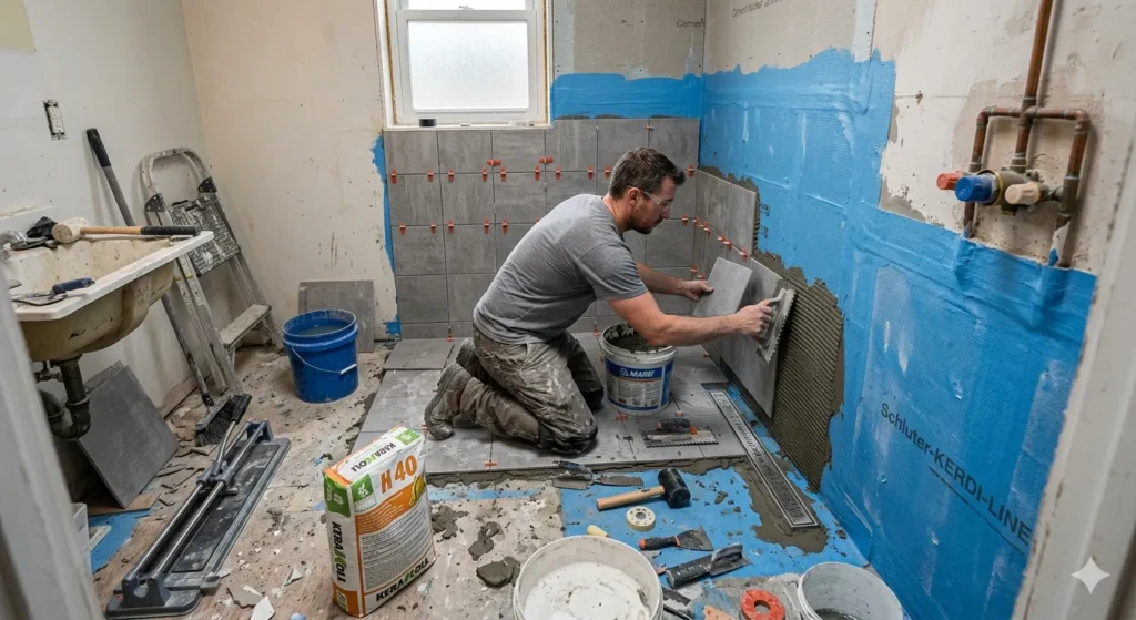 Bathroom renovation process in Pusad