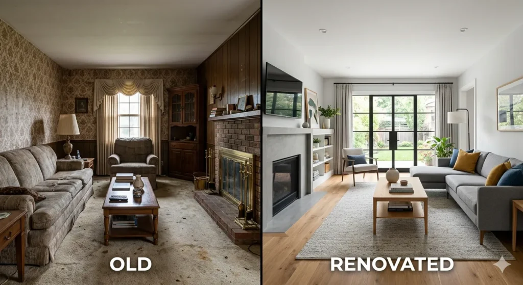 Before and after home renovation in Pusad