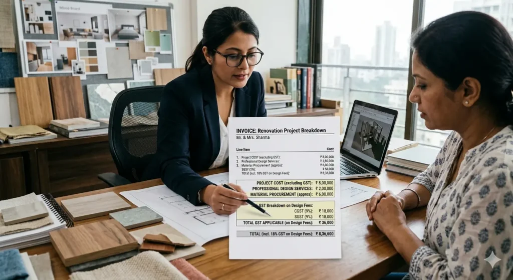 Home Renovation Loan Guide for Nagpur 3 Breakdown of 18 GST on interior design services for a Nagpur renovation project
