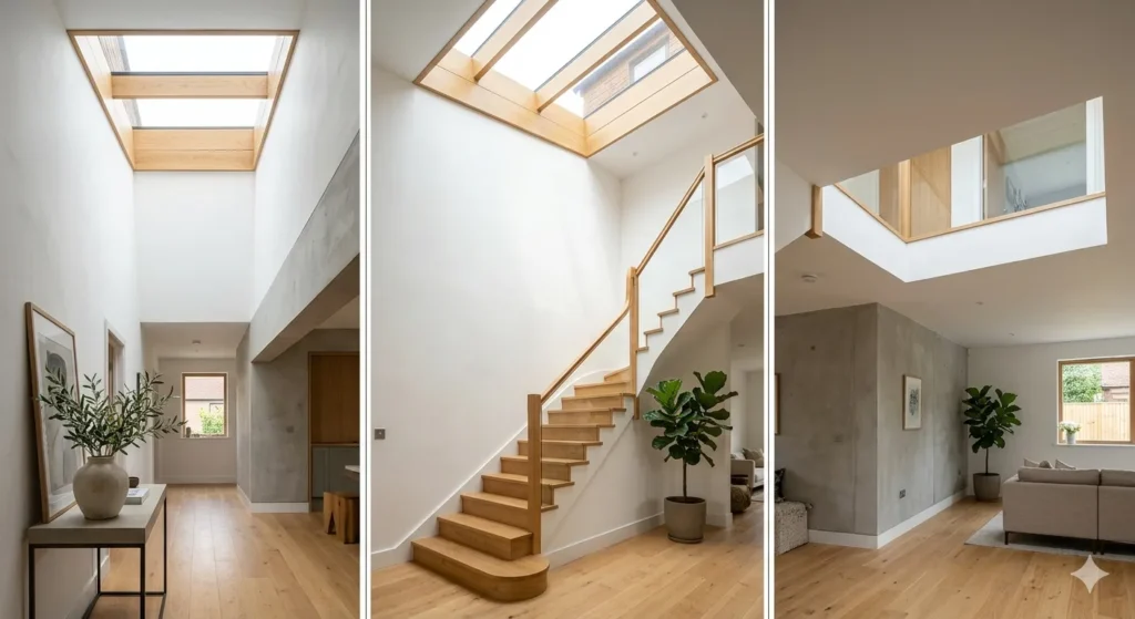 Central staircase design as a light well in a modern duplex