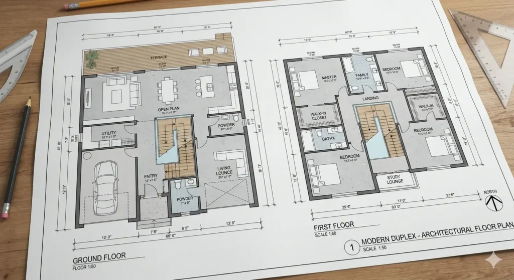 Central staircase floor planning for duplex homes