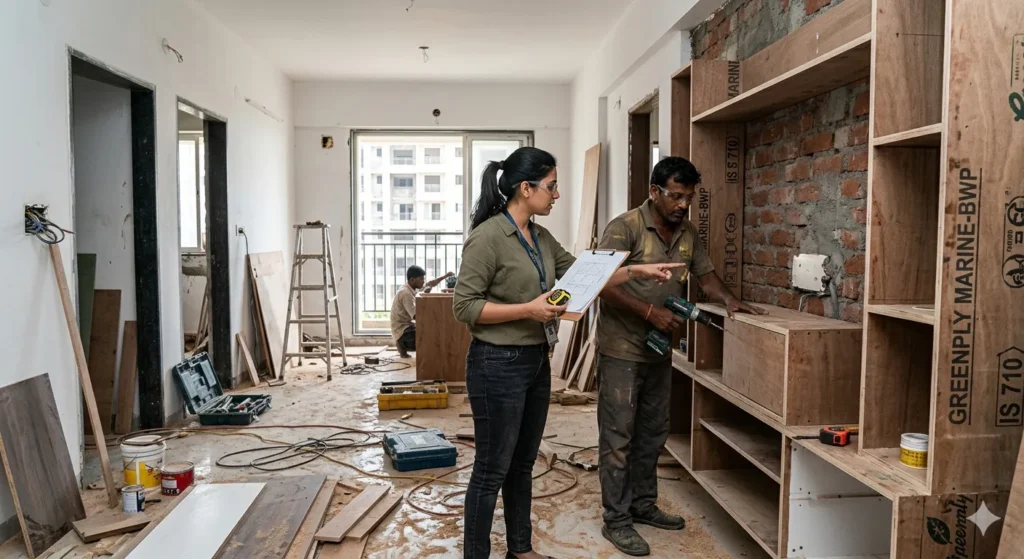 Checking execution quality and joinery details in Arni interiors