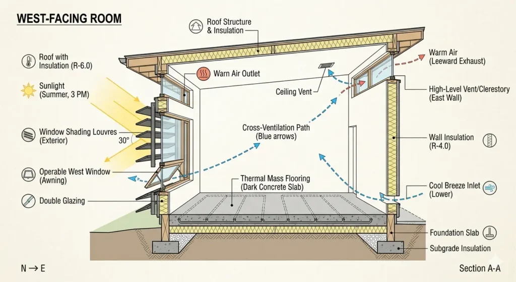 Climate responsive interior design for west facing rooms in Darwha