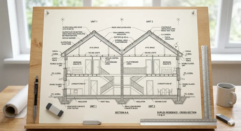 Climate responsive roof and insulation plan for Umarkhed homes