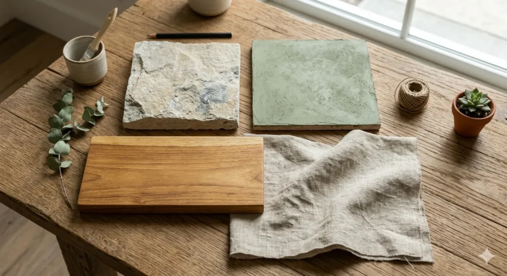 Coherent material palette for climate responsive Ralegaon interiors