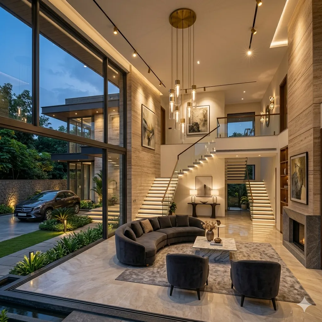 Contemporary duplex interior in Gachibowli home