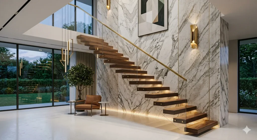 Contemporary staircase design in G2 Hyderabad villa