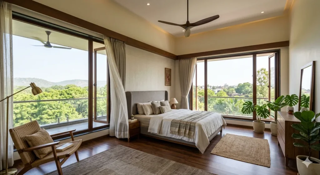 Cross ventilation and high ceiling design for upper floor comfort 1