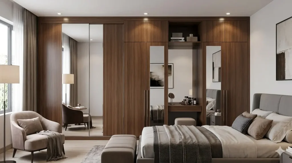 Interior Design for Besa-Manewada Nagpur 3 Custom floor to ceiling master bedroom wardrobe with integrated mirror