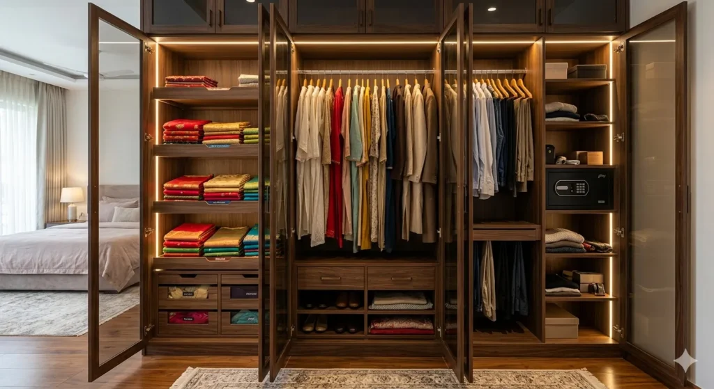 Custom internal wardrobe storage solutions for Indian households