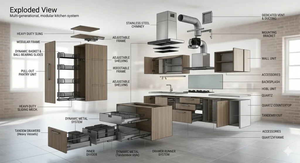 Custom modular kitchen design for extended families in Ralegaon