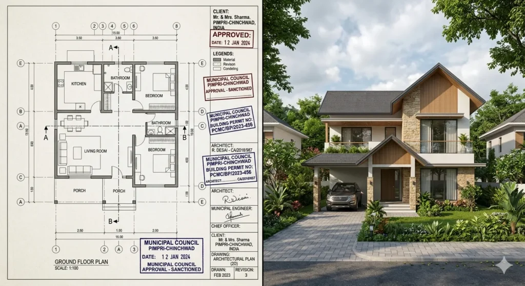 Dhamangaon building plan approval vs. 3D architectural visualization