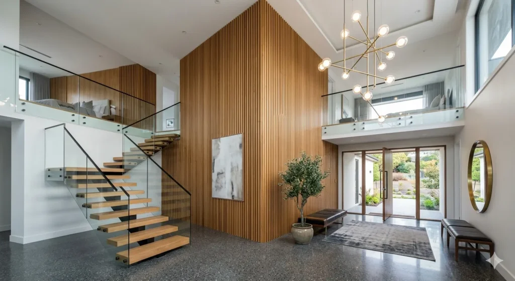 Double height entry foyer and architectural void in a Ner duplex
