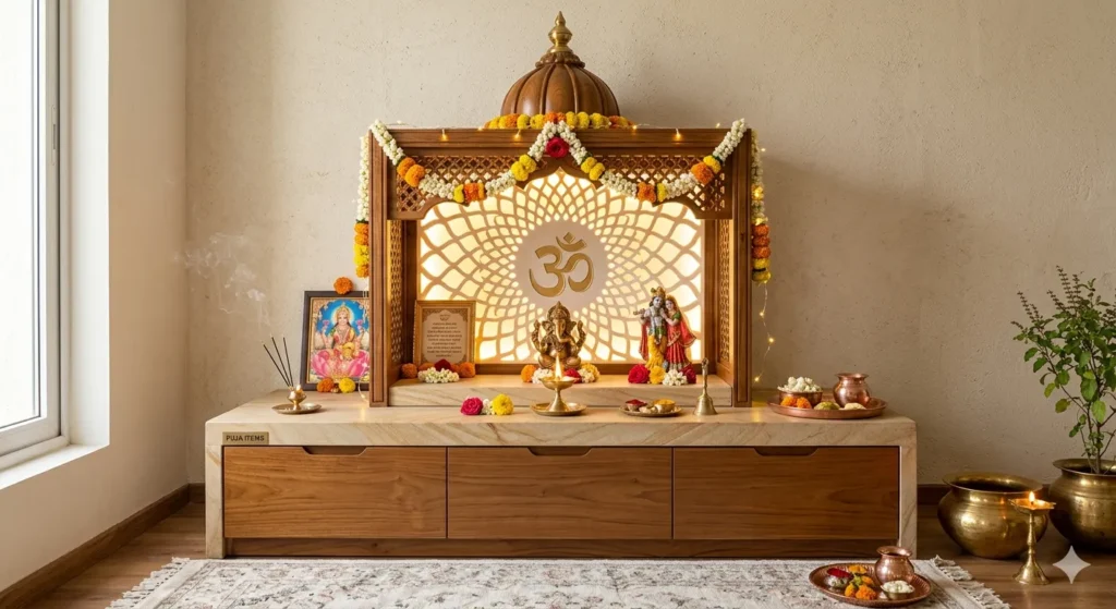 Elegant puja space design in Wardha home