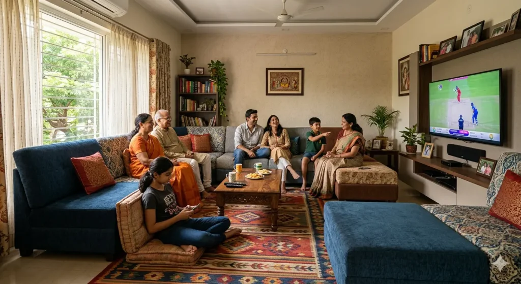 Interior Designer in Tilak Nagar Nagpur 2 Flexible living room seating arrangement in a home designed for both social hosting and TV watching
