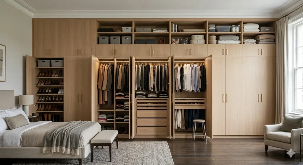 Interior Designer in Trimurti Nagar Nagpur 4 Floor to ceiling wall to wall wardrobe in a master bedroom designed for maximum vertical storage