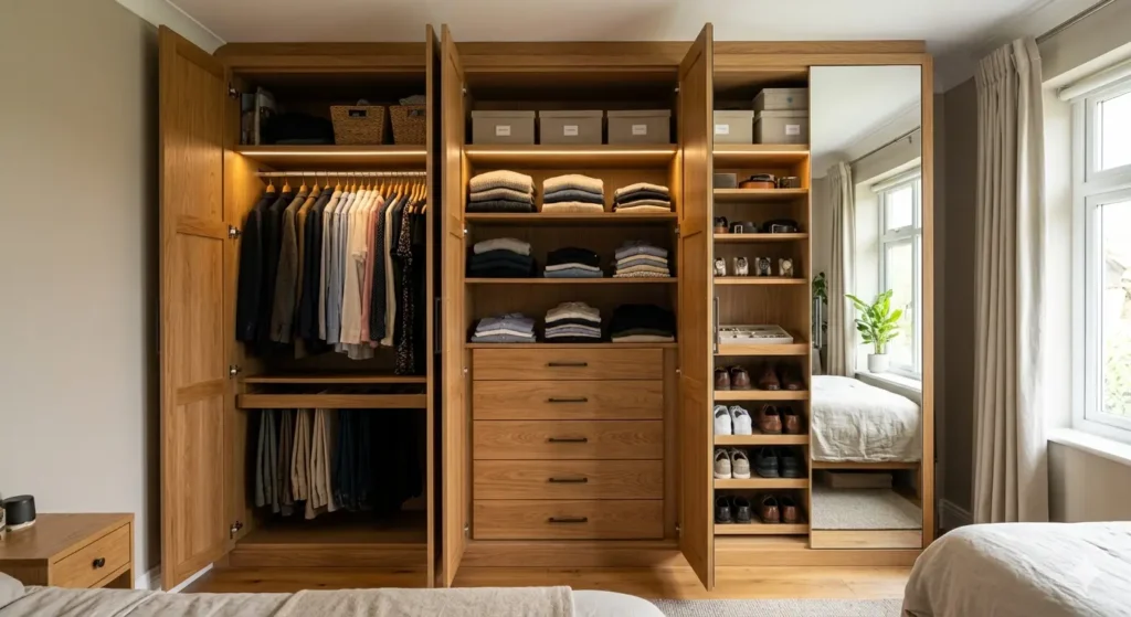 Interior Design for Homes in Dighori Nagpur 4 Full height 3 door custom wardrobe with a dedicated mirror panel and internal storage organizers