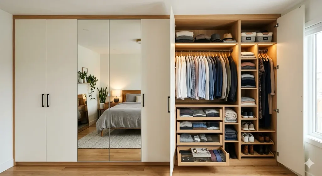 Home Renovation Near Khapri Metro Nagpur 4 Full height custom wardrobe with internal organizers and mirror panel for optimized bedroom storage