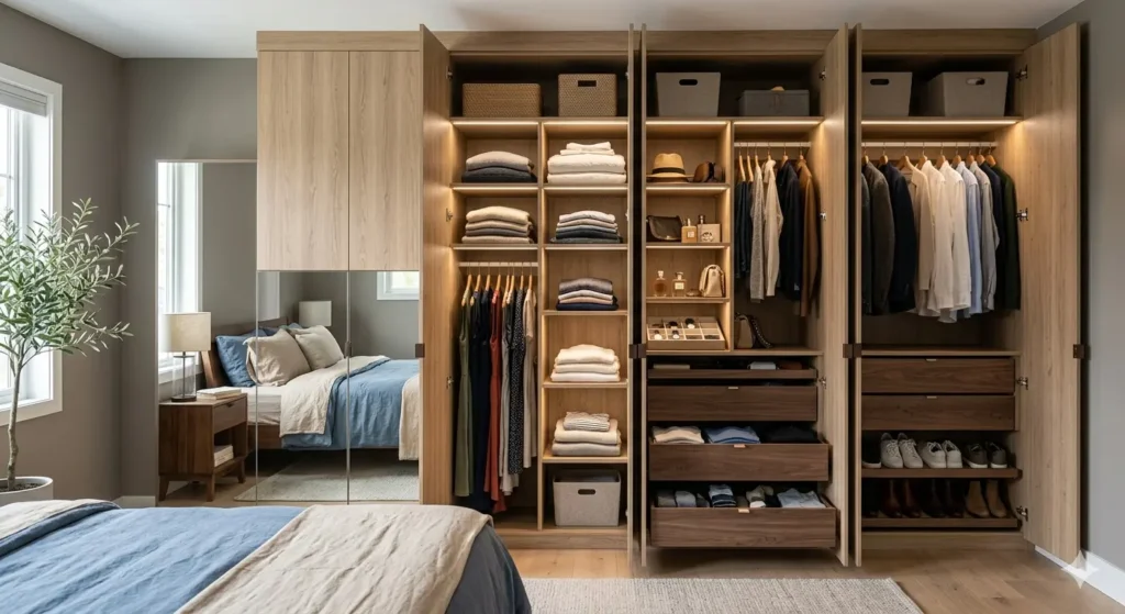Interior Design for Flats in Khapri Nagpur 4 Full height laminate wardrobe with internal organizers and soft close hardware for a master bedroom