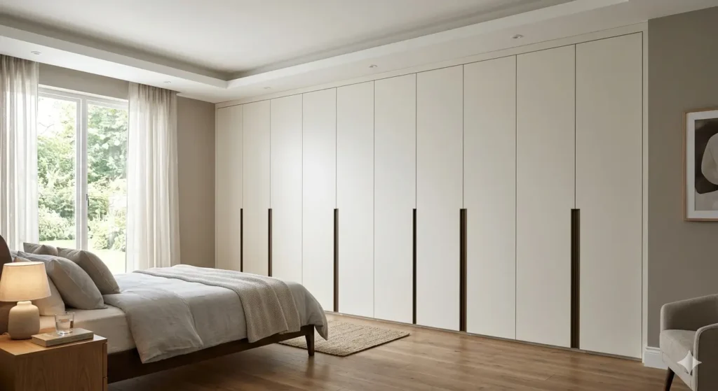 Interior Designer in Nandanvan Nagpur 1 Full height wall to wall wardrobe in a Nandanvan bedroom providing maximum storage and a clean architectural look