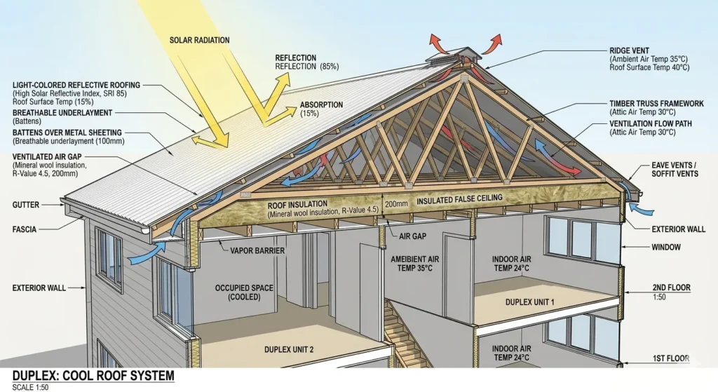 Heat management and roof insulation system for Vidarbha duplexes