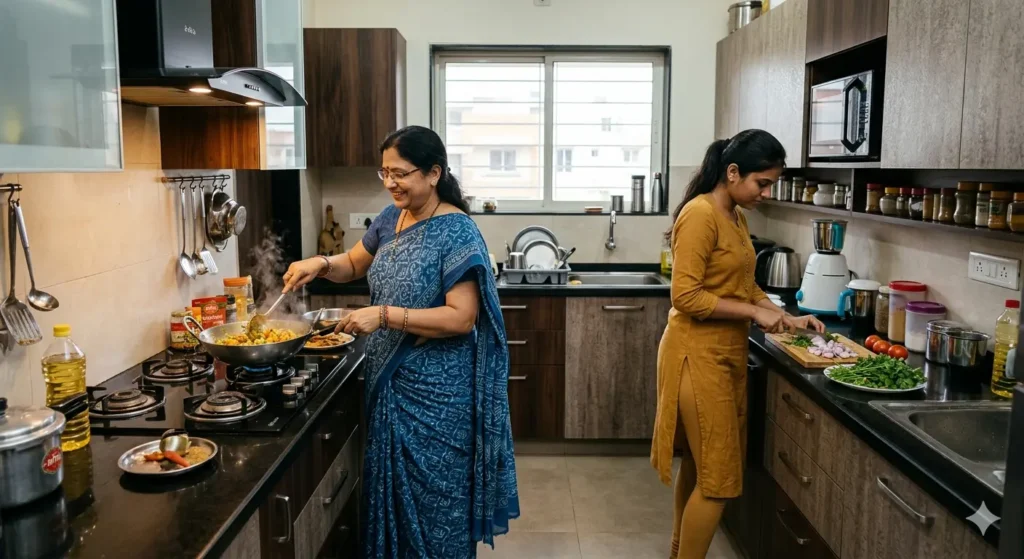 Best Interior Designer in Gokulpeth Nagpur 4 High performance modular kitchen in Gokulpeth with dual counter layout for multi person cooking