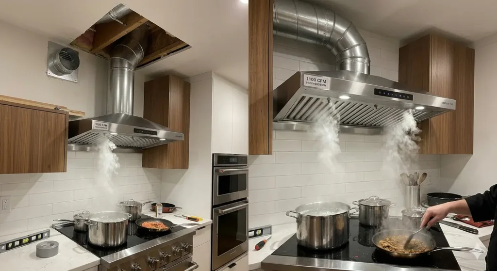 Best Interior Design for Nagpur's Extreme Heat 4 High suction 1100 CFM ducted kitchen chimney installation for heat and steam extraction