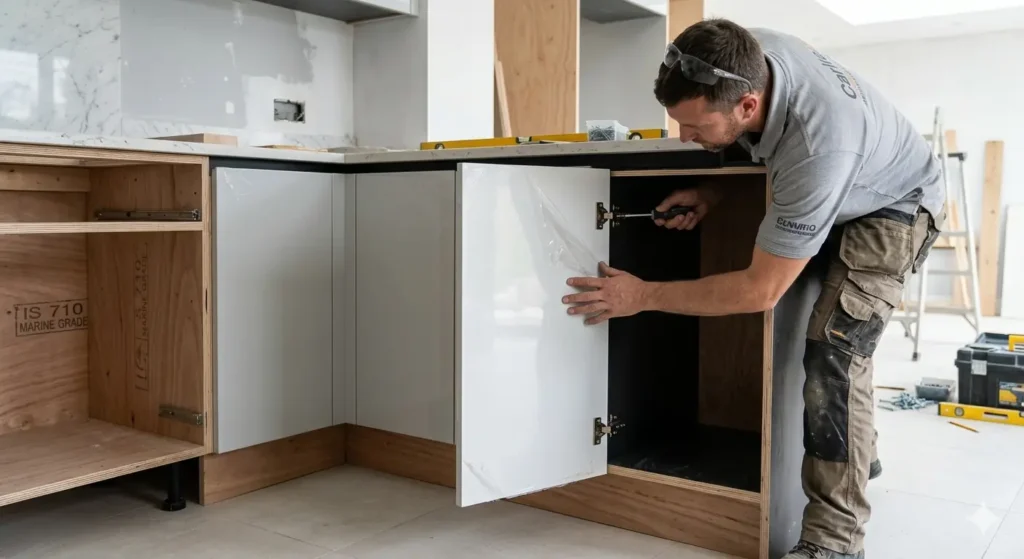 Installation of marine grade plywood modular kitchen in Digras