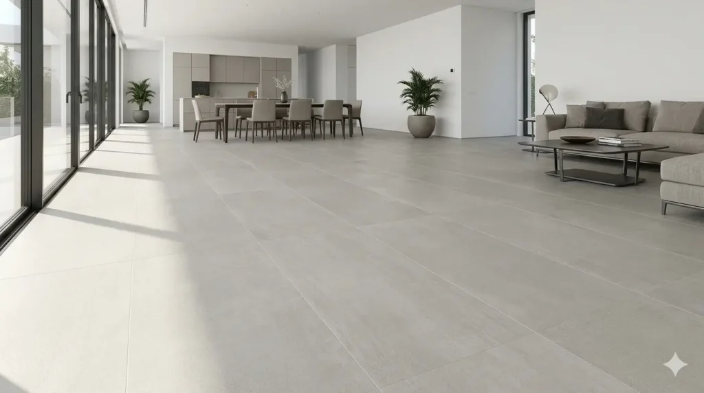 Interior Design for New Homes in Jamtha Nagpur 2 Large format 600x1200mm neutral vitrified floor tiles in a modern apartment