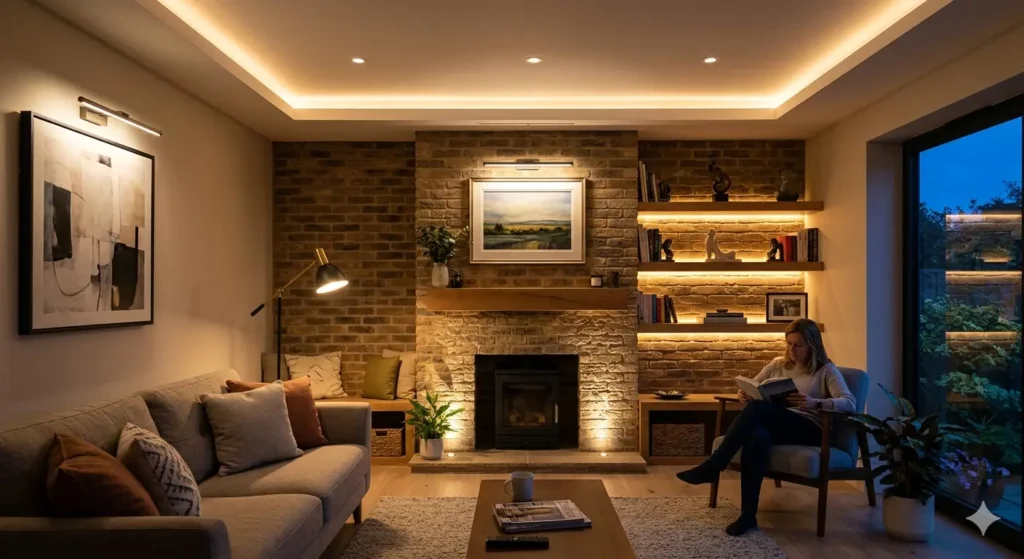 Best Interior Designer in Manish Nagar Nagpur 2 Layered lighting design for a Nagpur home showing the difference between ambient task and accent lights