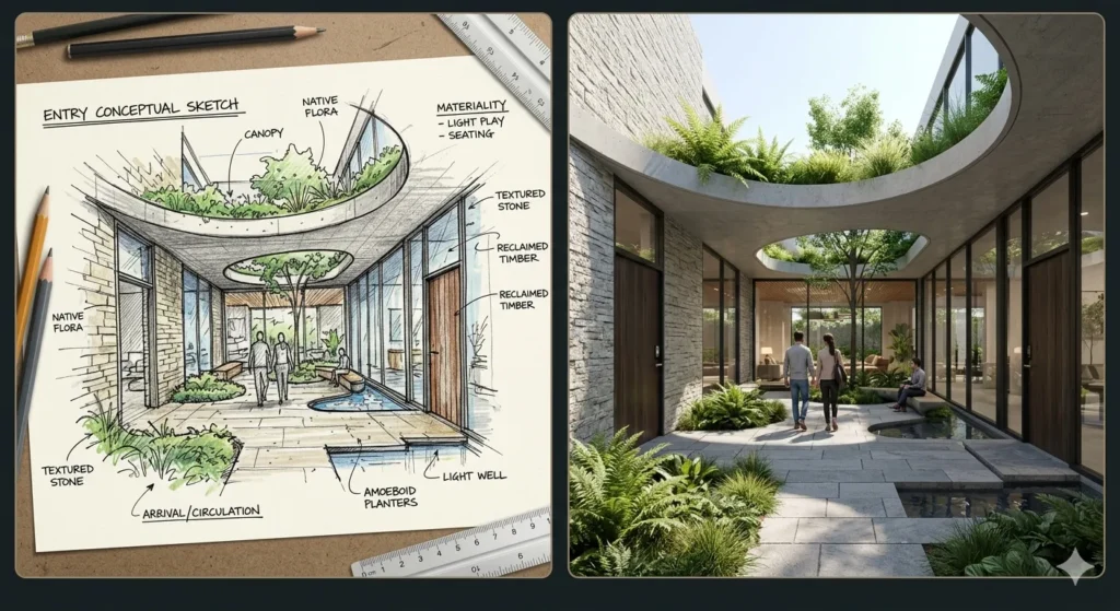 Luxury design conceptualization vs. 3D immersive walkthrough 1