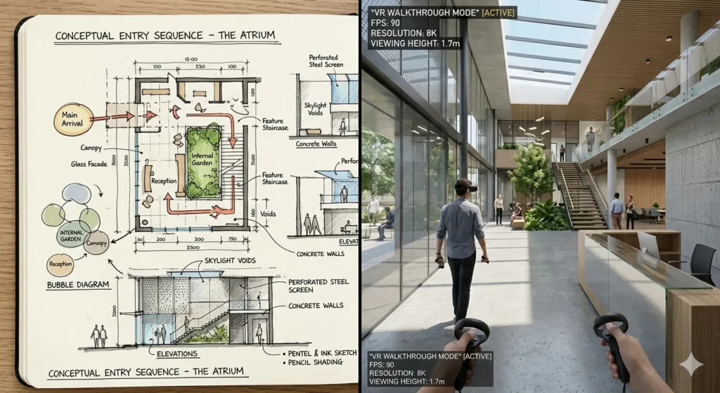 Luxury design conceptualization vs. 3D immersive walkthrough