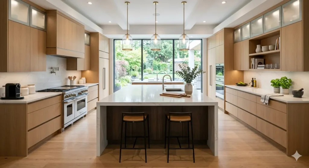 Luxury kitchen design with island counter for Pusad bungalows